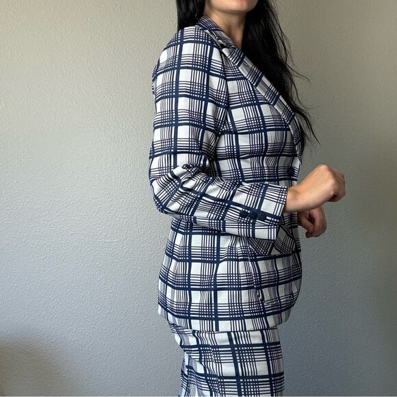 Vintage 1970s Blue & White Plaid Leisure Polyester Suit Size 12 - Picture 6 of 8